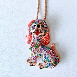 Colorful Betsey Johnson Crystal Dog Pendant Necklace